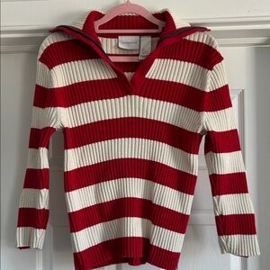 Liz Claiborne Striped Red and Cream all cotton Sweater